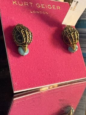 Kurt Geiger London signature antique brass eagle head, stud earrings